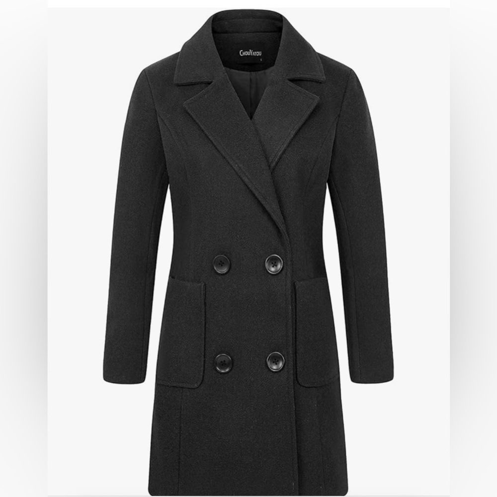 NWOT Chouyatou Wool Blend Over Coat‎ in Black. Size L - Picture 2 of 10